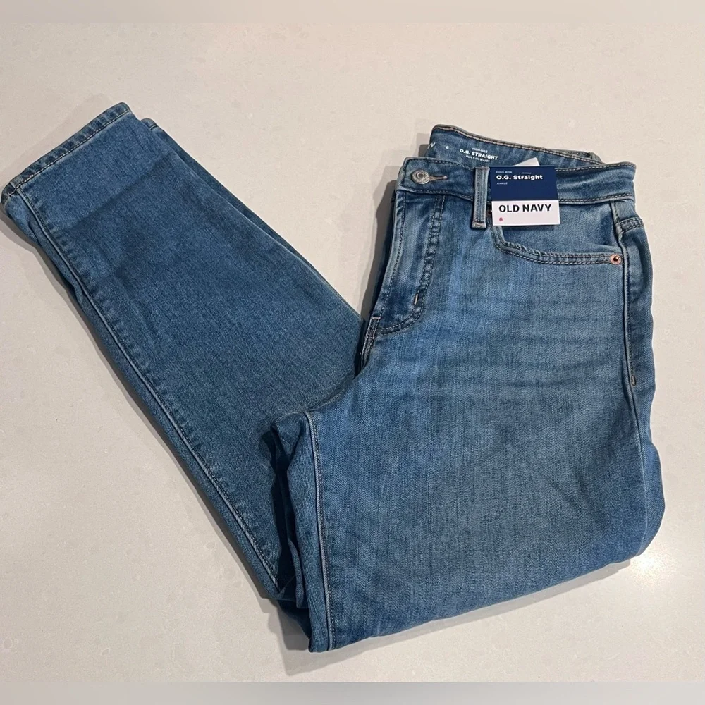 Old Navy OG Straight Ankle Jeans Womens 6‎ Blue High Rise Cotton Stretch NEW